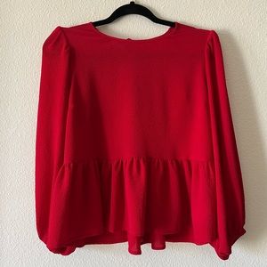 Express red flowy peplum blouse with ties in the back. Perfect for summer!